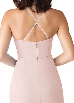 Azazie Ollie Bridesmaid Dresses Blushing Pink Sheath Ruched Stretch Chiffon Dress image5