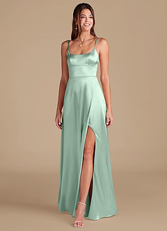 Azazie Halsey Brautjungfernkleider A-Linie Seitliche Cut-Outs Metallischer Satin Kleid Agave image3