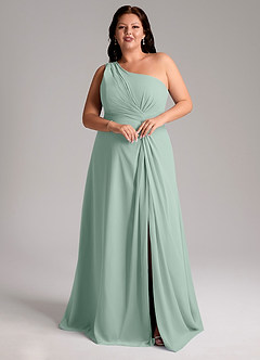 Azazie Brooke Vestidos de madrinha de casamento Vestido Agave de Chiffon de Linha A com Ombro Único image10