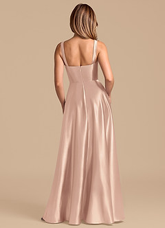 Azazie Shaude Bridesmaid Dresses English Rose A-Line Pleated Metallic Satin Dress image6