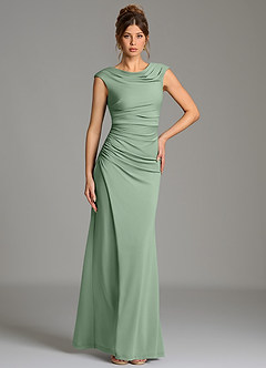 Azazie Chantal Robes de demoiselle d'honneur Robe Sirène en Jersey extensible de qualité supérieure Plissé Matcha image5