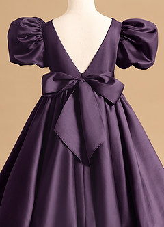 Azazie Jellybean Blumenmädchenkleider Ballkleid Gestreift Matte Satin Kleid Pflaume image5