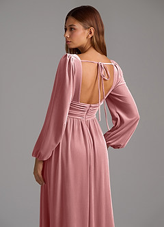 Azazie Norah Bridesmaid Dresses Dusty Rose A-Line Long Sleeve Velvet Dress image6