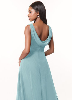 Azazie Karina Bridesmaid Dresses Sea Glass A-Line Pleated Chiffon Dress image4