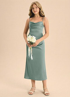 Azazie Mai Junior Silver Sage Sheath Sweetheart Neckline Stretch Satin Dress image8