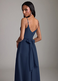 Azazie Kali Bridesmaid Dresses Dark Navy A-Line Pleated Chiffon Dress image2