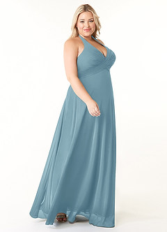 Azazie Tessie Bridesmaid Dresses Moody Blue A-Line V-Neck Pleated Chiffon Dress image8