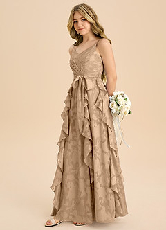 Azazie Peyton Junior Linie A Plisat Floral Burnout Lungime până la podea Domnișoară de onoare junioră Rochie image5