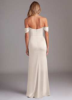 Azazie Saige Bridesmaid Dresses White Alabaster Sheath Off the Shoulder Stretch Satin Dress image10