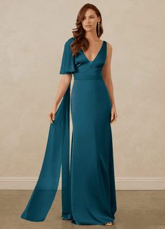 Christian Siriano Bridal for Azazie 1011 Bridesmaid Dresses Ink Blue Mermaid Bow Stretch Satin Dress image5