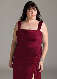 Azazie Jesaphine Bridesmaid Dresses Burgundy Sheath Bow Stretch Satin Dress image12