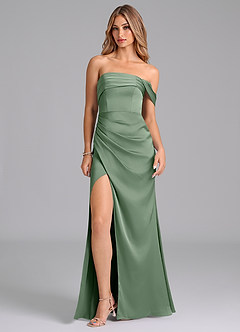 Azazie Lisbeth Bridesmaid Dresses Matcha Mermaid Off the Shoulder Stretch Satin Convertible Dress image3