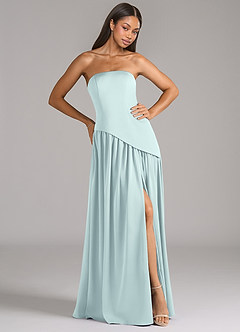 Azazie Adeline Robes de demoiselle d'honneur Robe Trapèze Convertible en Satin extensible Sans bretelle Brume image4