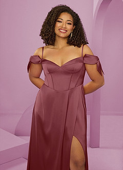 Barbie ♥ Azazie Bridesmaid Dresses Desert Rose A-Line Off the Shoulder Stretch Satin Dress image13