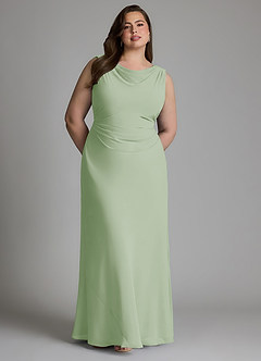 Azazie Kieryn Abiti da Damigella Abito Sirena in Chiffon Plissettato Verde Salvia image3