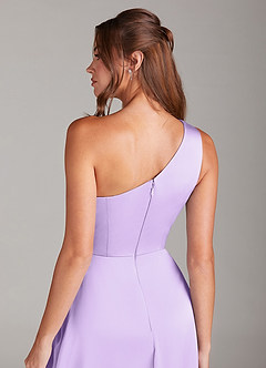 Azazie Brooke Bridesmaid Dresses Lilac A-Line One Shoulder Stretch Satin Dress image8