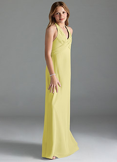 Azazie Tessie Junior Lemon Sorbet A-Line Pleated Chiffon Dress image4