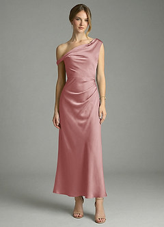 Azazie Emerson Bridesmaid Dresses Dusty Rose Mermaid Off the Shoulder Stretch Satin Dress image5