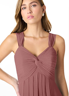 Azazie Kaitlynn Vestidos de damas de honor Vestido de Rosa Del Desierto de Gasa de Imperio Convertible con Fruncido image9