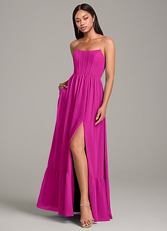 Azazie Kailee Bridesmaid Dresses Fuchsia A-Line with Pockets Chiffon Dress image4