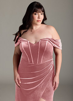 Azazie Jas Bridesmaid Dresses Dusty Rose Sheath Off-The-Shoulder Corset Velvet Convertible Dress image14