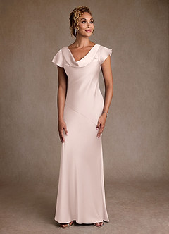 Azazie Shelby Final Sale Blushing Pink Mermaid Pleated Stretch Satin Dress image1