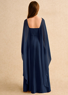 Azazie Fishie Girls Formal Flower Girl Dresses Dark Navy A-Line Matte Satin Dress image2