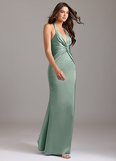 Azazie Valerie Bridesmaid Dresses Agave Mermaid Pleated Stretch Satin Dress image3