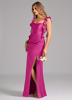 Azazie Jessamine Robes de demoiselle d'honneur Robe Trapèze en Satin extensible Corset Fuchsia image5
