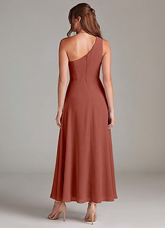 Azazie Brooke Brautjungfernkleider A-Linie One-Shoulder Chiffon Kleid Rotbraun image5