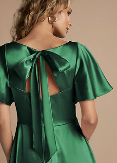 Azazie Kimber Brudtärnklänningar Klänning av A-Line i Metallisk satin Ruched Mörkgrön image2