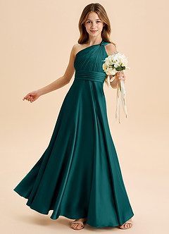 Azazie Charlize Junior Vestido de Pavo Real de Satén Elástico de Corte en A con Plisado image4