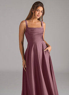 Azazie Shaude Robes de demoiselle d'honneur Robe Trapèze en Satin extensible Plissé Améthyste image2