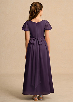 Azazie Joss Flower Girl Dresses Plum A-Line with Sleeves Chiffon Dress image10
