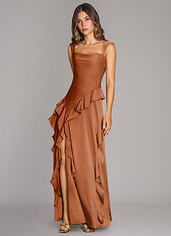 Azazie Sloane Bridesmaid Dresses Copper A-Line Sweetheart Neckline Stretch Satin Dress image4
