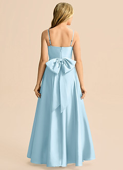 Azazie Rumi Junior Abito A-Line in Raso Elasticizzato Plissettato Azzurro image2