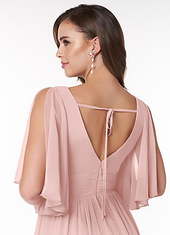 Azazie Temeka Robes de demoiselle d'honneur Robe Trapèze en Mousseline de soie Rayé Rose Poudré image9