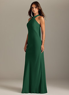 Azazie Doretta Vestidos de damas de honor Vestido de Verde Oscuro de Gasa de Corte Sirena con Plisado image4