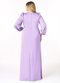 Azazie Mel Bridesmaid Dresses Lilac Sheath Long Sleeve Stretch Satin Dress image8