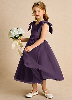 Azazie Serene Abiti da Ragazza di Fiori Abito Principessa in Raso Opaco Fiocco Prugna image2