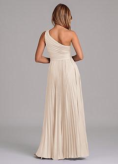 Azazie Lyrica 신부 들러리 드레스 A라인 한쪽 어깨 스트레치 새틴 비대칭 드레스 image8