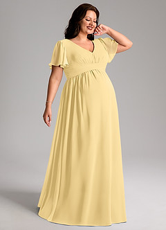 Azazie Verna Maternity Bridesmaid Dresses A-Line V-Neck Ruched Chiffon Floor-Length Dress image7