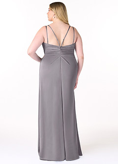 Azazie Aqua Bridesmaid Dresses Shadow A-Line V-Neck Pleated Stretch Satin Dress image9