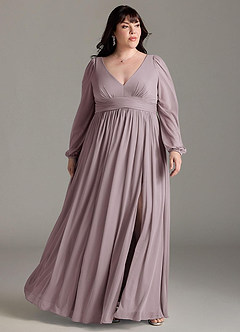 Azazie Norah Bridesmaid Dresses Dusk A-Line V-Neck Long Sleeve Chiffon Dress image6