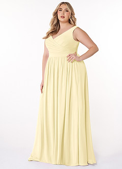 Azazie Keyla Bridesmaid Dresses Lemon Sorbet A-Line V-Neck Pleated Chiffon Dress image8