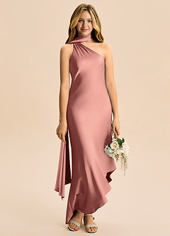 Azazie Briony Junior Etui Plissee Stretch-Satin Kleid Rosettenrosa image5