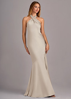 Azazie Lorena Robes de demoiselle d'honneur Robe Sirène en Satin extensible Plissée Givre image9