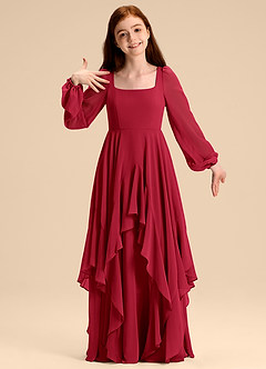 Azazie Clara Junior Scarlet A-Line Blouson Chiffon Dress image3