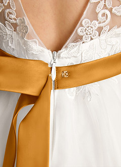 Azazie Lettie Robe Demoiselle D'honneur Fillette Robe Princesse en Dentelle Ivoire Caramel Au Beurre image6