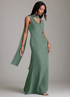 Azazie Linelle Robes de demoiselle d'honneur Robe Sirène en Mousseline de soie Plissée Eucalyptus image8